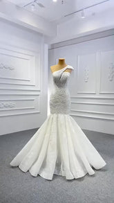 One Shoulder Mermaid Wedding Dress - FashionByTeresa